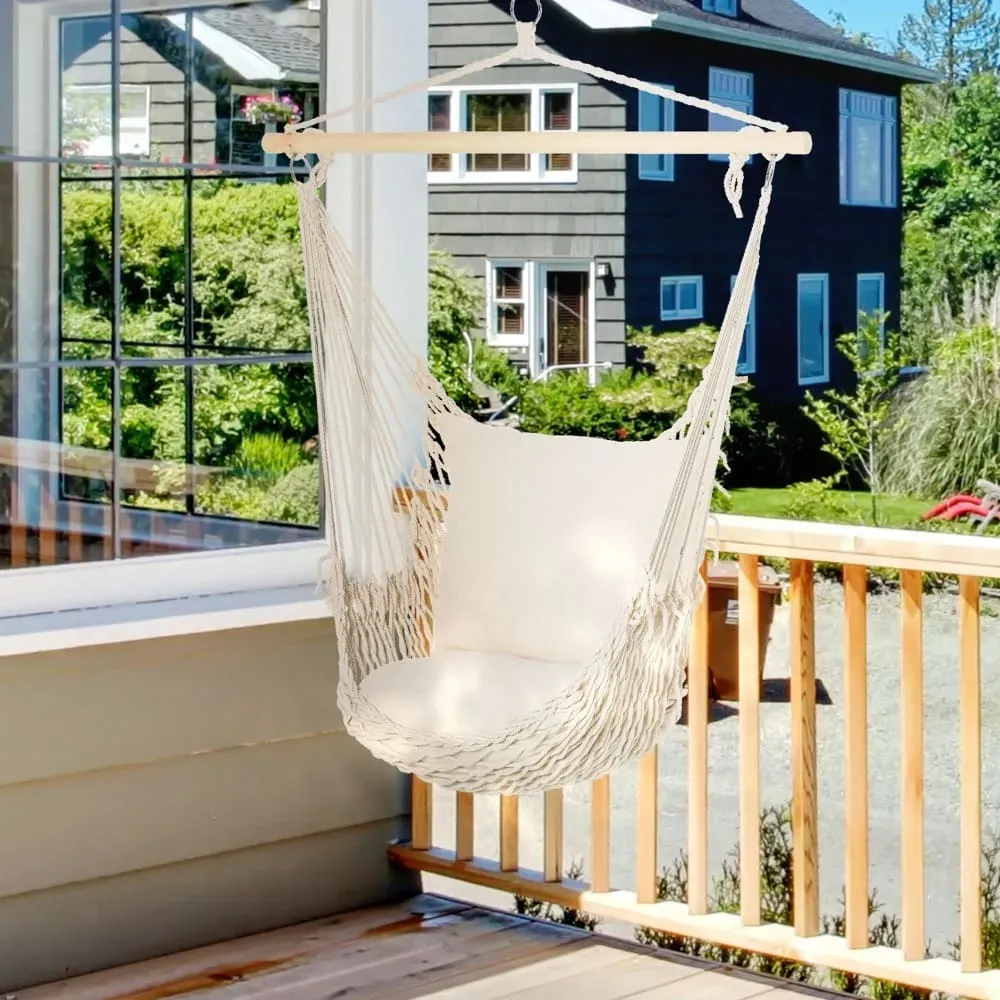 Illustration numéro 3 du produit Chaise suspendue portable charge 120 kg coton blanc