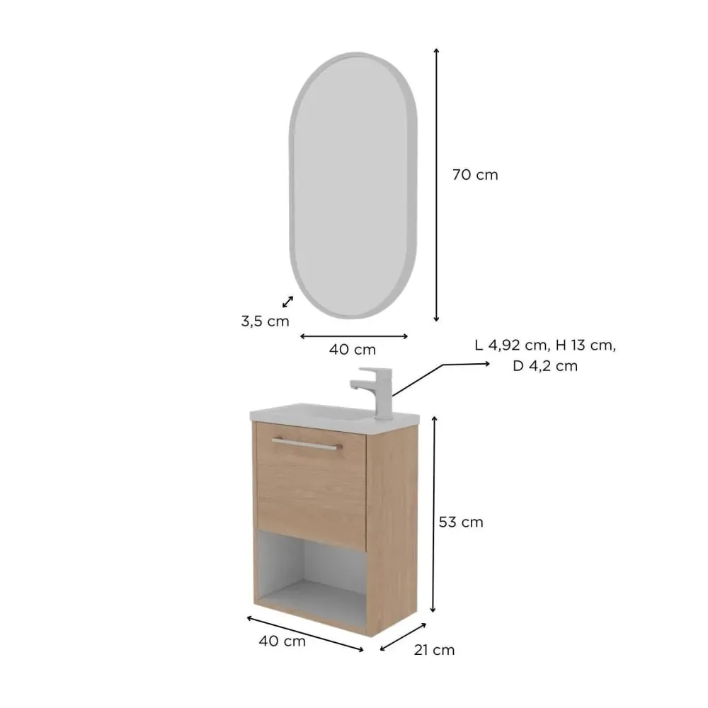 Illustration numéro 3 du produit Ensemble lave-mains  avec niche, robinet et miroir ovale