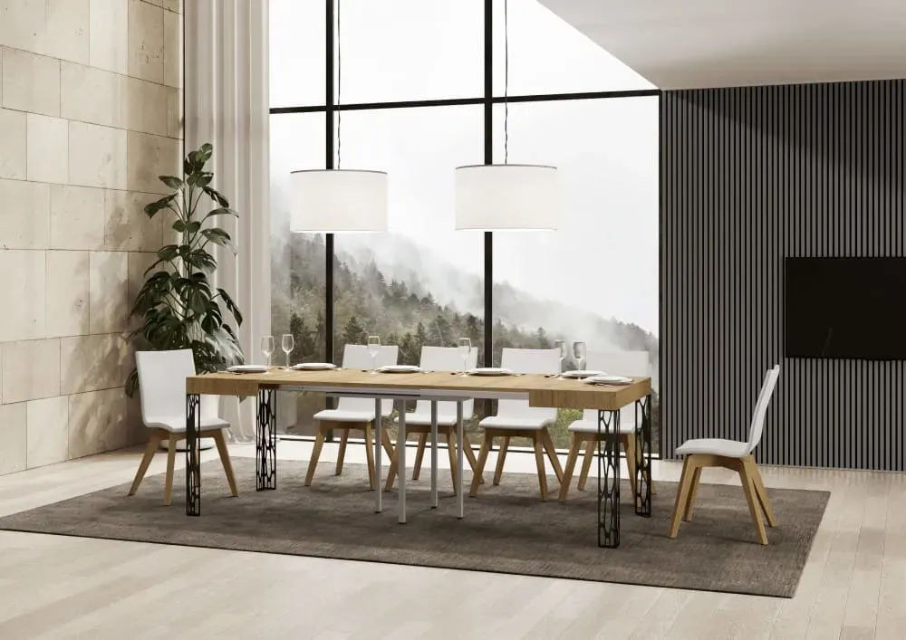 Illustration numéro 3 du produit Table extensible effet bois chêne nature 90x90/246 cm