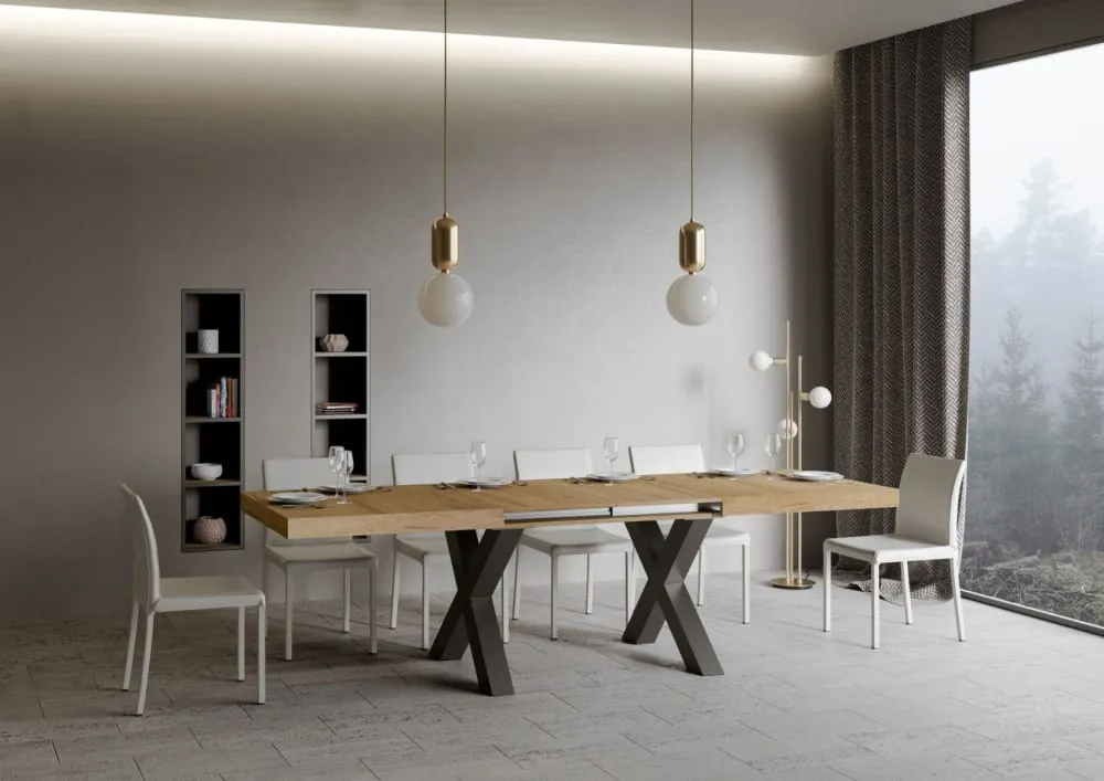 Illustration numéro 3 du produit Table extensible effet bois chêne nature 90x180/284 cm
