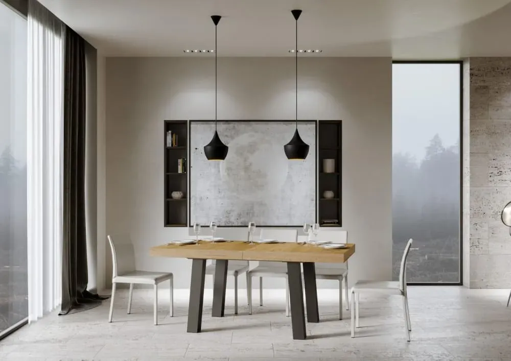 Illustration numéro 3 du produit Table extensible effet bois chêne nature 90x200/304 cm