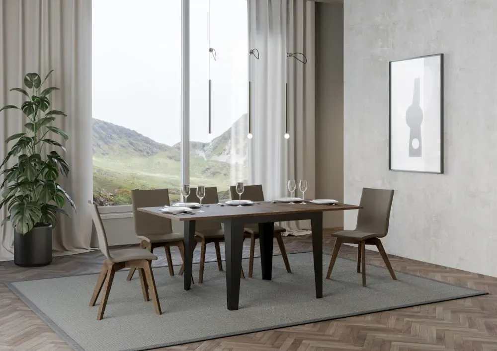 Illustration numéro 3 du produit Table extensible portefeuille effet bois noyer 90x90/180 cm