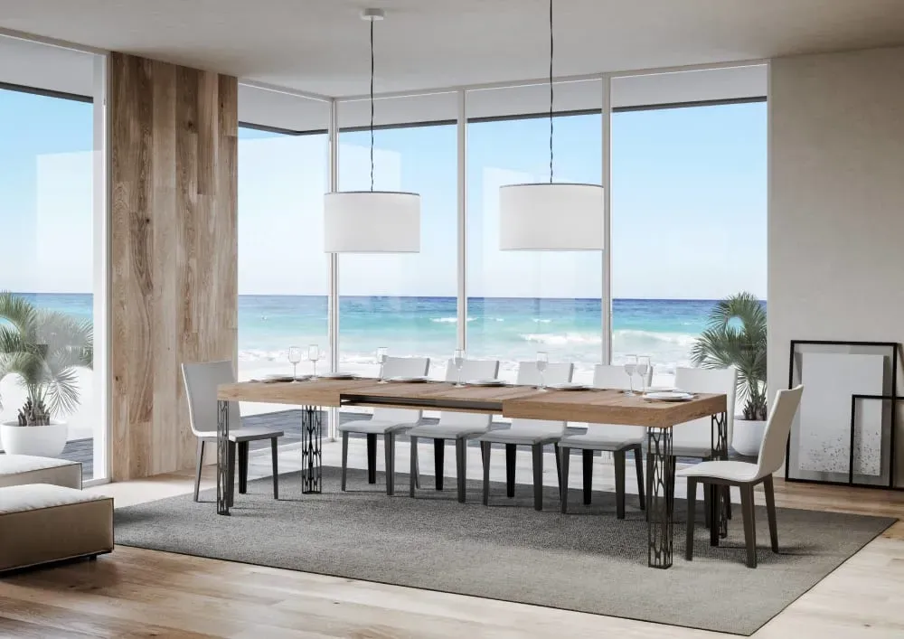 Illustration numéro 3 du produit Table extensible effet bois chêne nature 80x160/244 cm