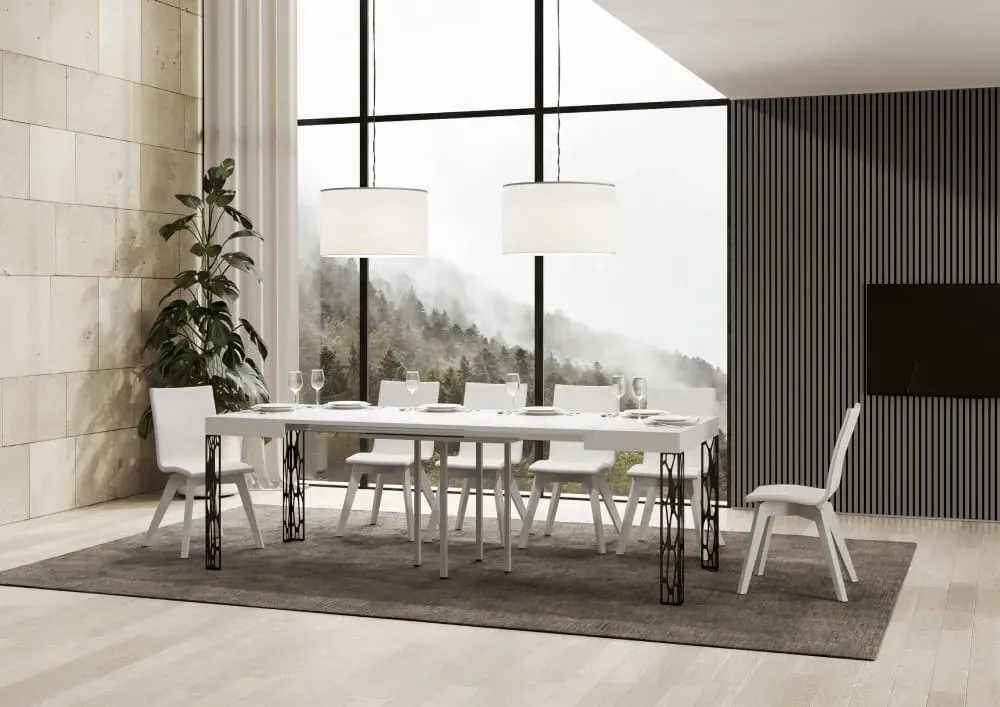Illustration numéro 3 du produit Table extensible effet bois frêne blanc 90x90/246 cm