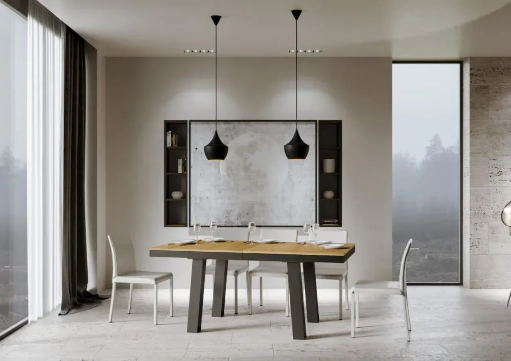 Illustration numéro 3 du produit Table extensible effet bois chêne nature 90x160/264 cm