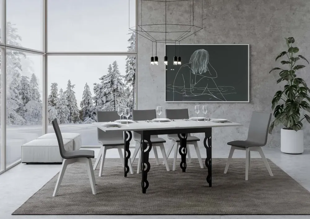 Illustration numéro 3 du produit Table extensible portefeuille effet bois frêne blanc 90x90/180 cm