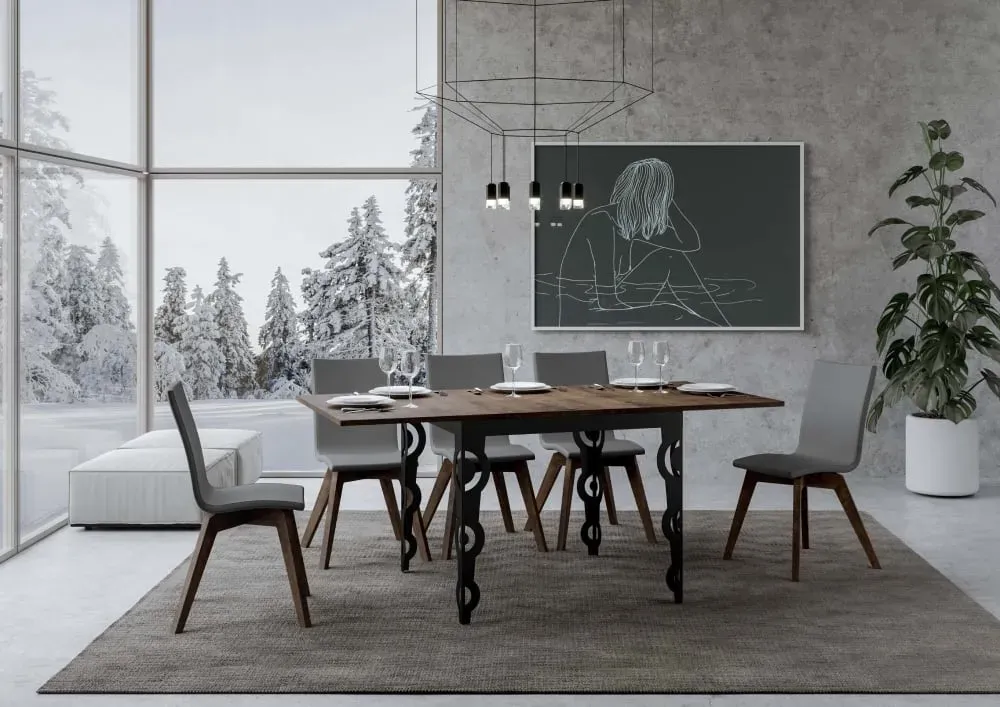 Illustration numéro 3 du produit Table extensible portefeuille effet bois noyer 90x90/180 cm