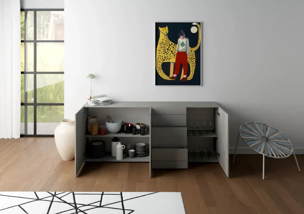 Illustration numéro 3 du produit Buffet 3 portes/3 tiroirs effet bois gris cachemire 200x40x83,5 cm