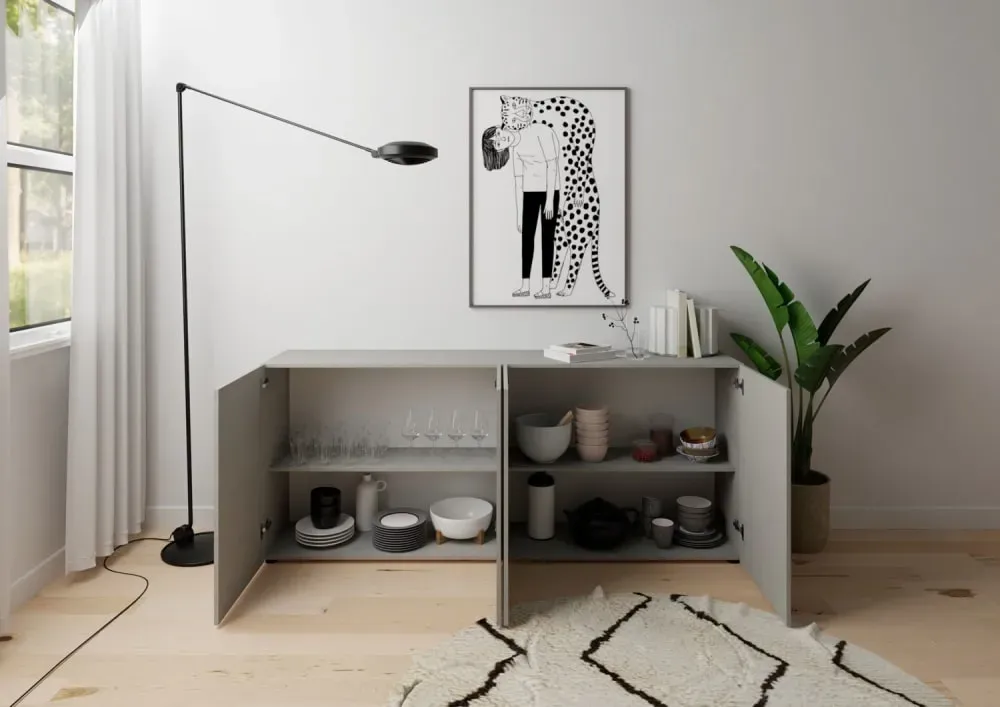 Illustration numéro 3 du produit Buffet 4 portes effet bois gris cachemire 200x40x83,5 cm