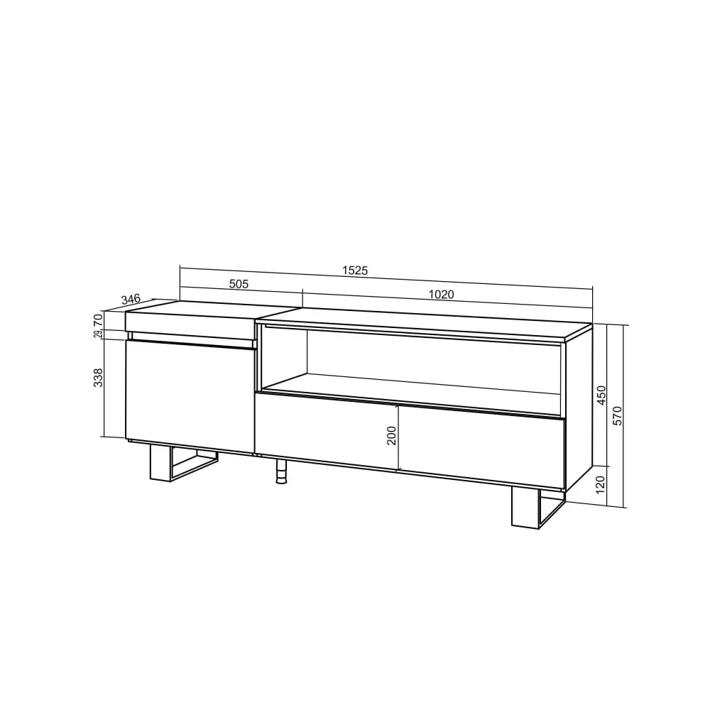 Illustration numéro 3 du produit Meuble tv effet bois chêne 150x35x57cm avec pieds