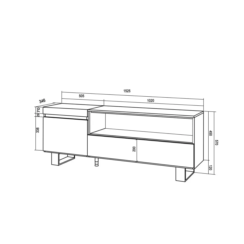 Illustration numéro 3 du produit Meuble tv effet bois ciment 150x35x57cm avec pieds
