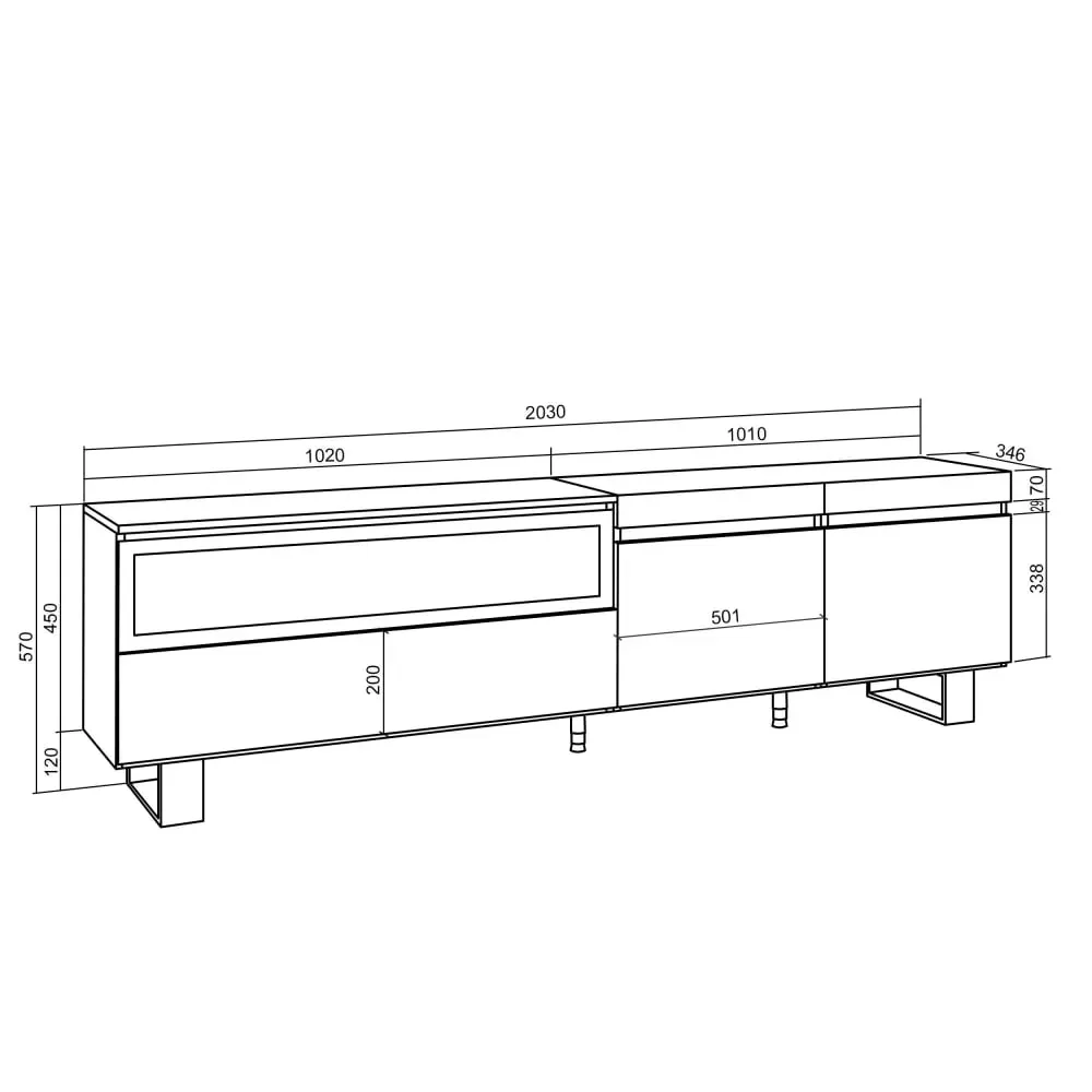 Illustration numéro 3 du produit Meuble tv effet bois blanc et noir 200x35x57cm cheminée effet feu