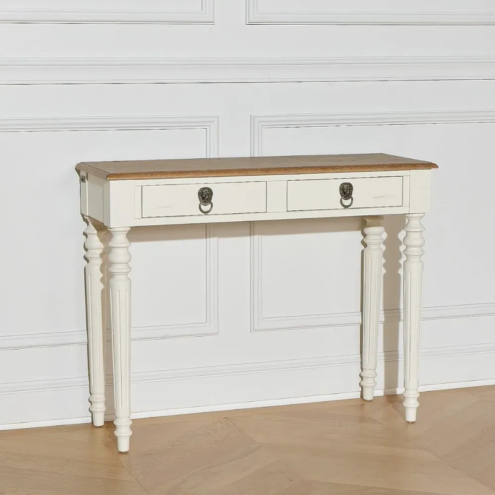 Illustration numéro 3 du produit Console plateau chêne 2 tiroirs blanc