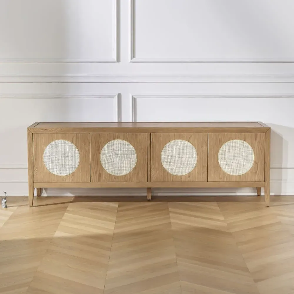 Illustration numéro 3 du produit Meuble TV 4 portes en chêne et cannage teinte claire