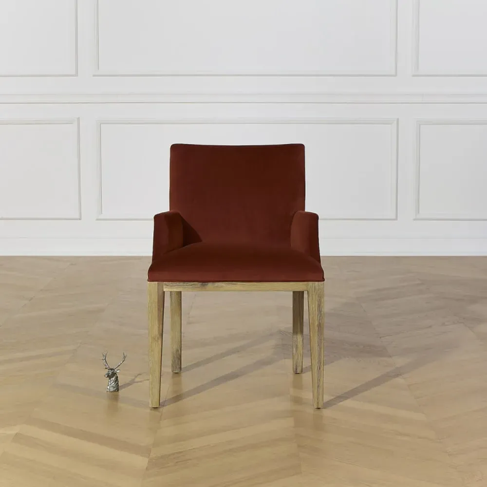 Illustration numéro 3 du produit Fauteuil de table en hévéa et velours caramel cuivré