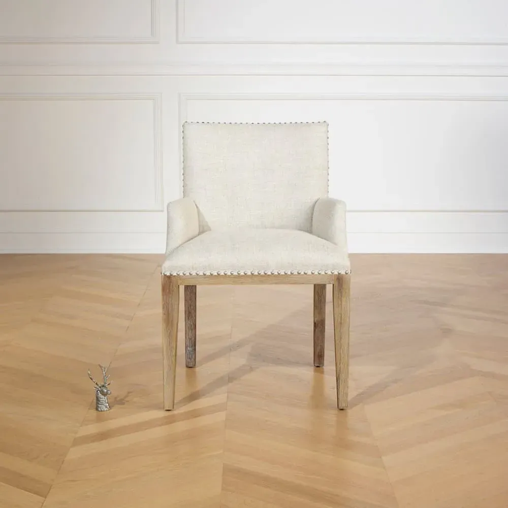 Illustration numéro 3 du produit Fauteuil de table en hévéa et lin beige