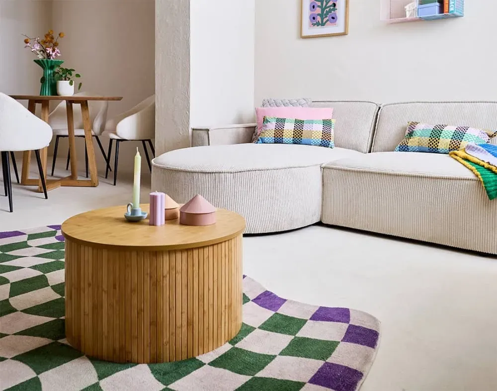 Illustration numéro 3 du produit Canapé d'angle gauche 4 places en velours côtelé beige