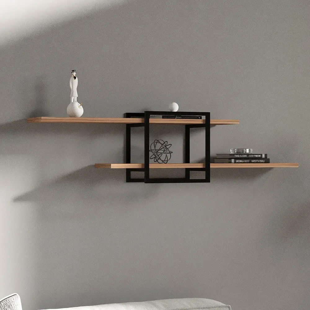 Illustration numéro 3 du produit Étagère murale en bois et métal L120cm - Bois clair