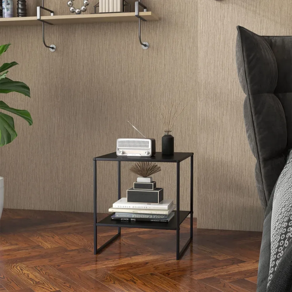 Illustration numéro 3 du produit Table basse guéridon bout de canapé 2 niveaux acier noir