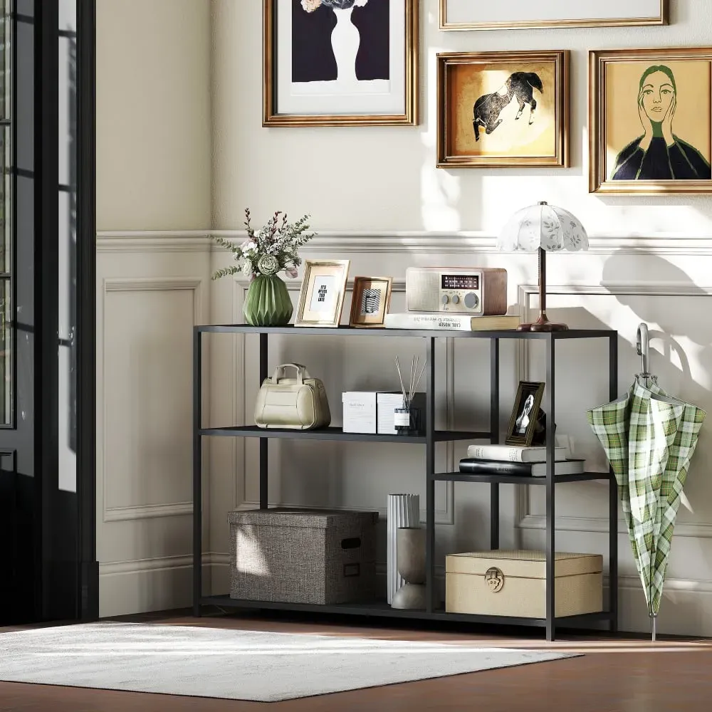 Illustration numéro 3 du produit Console meuble étroite à 4 niveaux industriel cadre en acier noir
