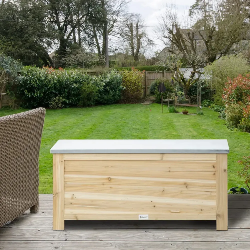 Illustration numéro 3 du produit Banc coffre de jardin 2 en 1 bois sapin pré-huilé acier galvanisé
