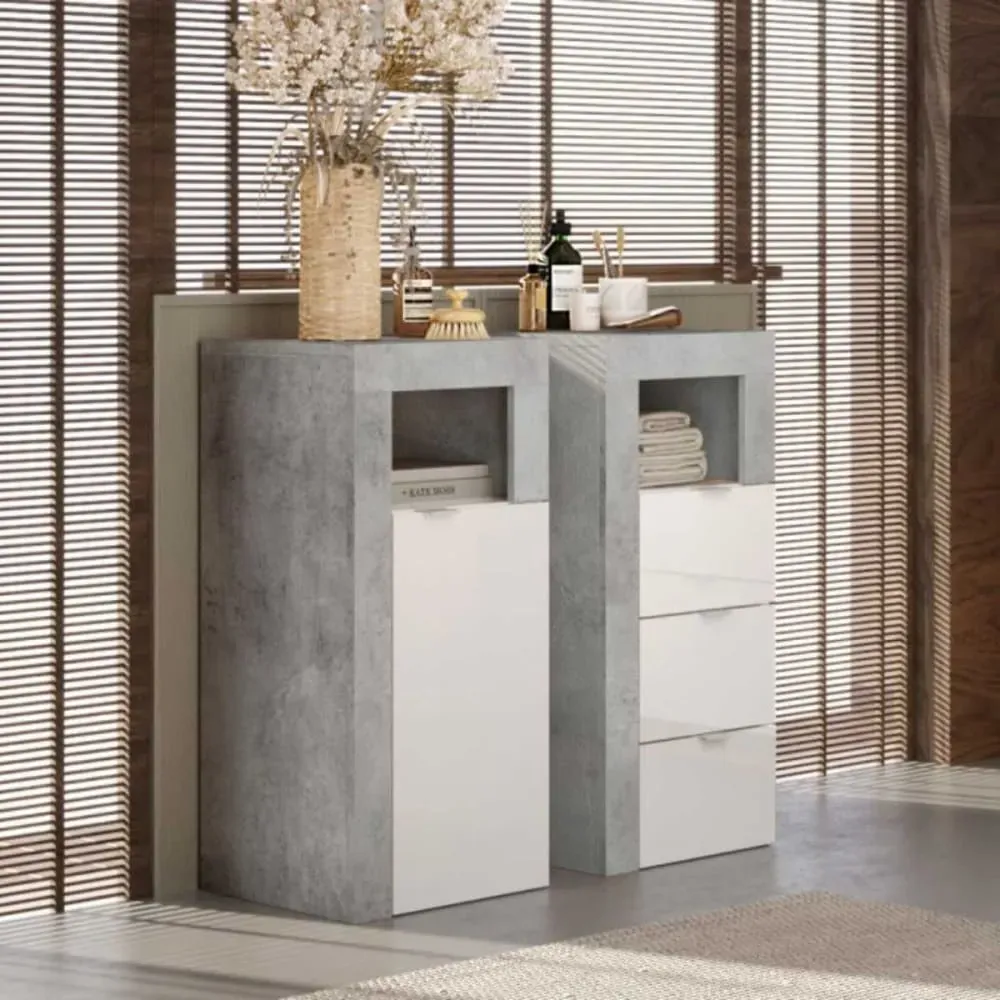 Illustration numéro 3 du produit Rangement  1 porte blanc laqué et aspect béton