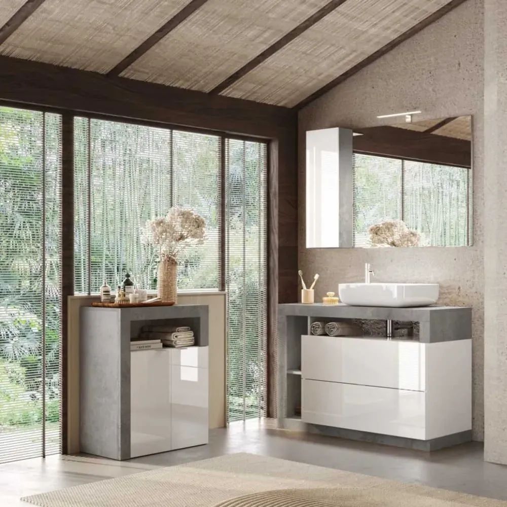 Illustration numéro 3 du produit Rangement  3 tiroirs 64cm blanc laqué et aspect béton