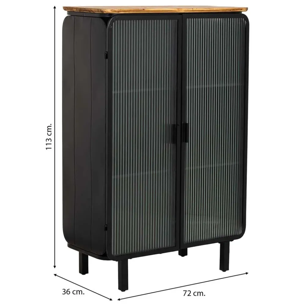 Illustration numéro 3 du produit Vitrine en métal, bois et verre 2 portes noir 72x36x113h cm
