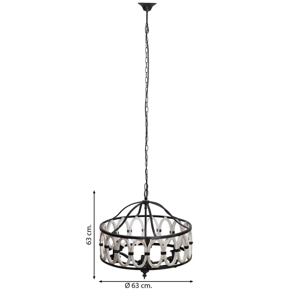 Illustration numéro 3 du produit Plafonnier rond en bois et métal vieilli noir D63x63x63h cm