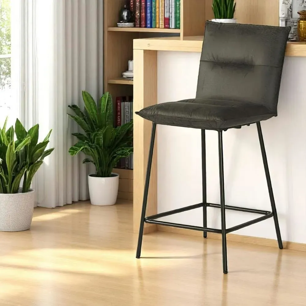 Illustration numéro 3 du produit Lot de 2 chaises de bar/ îlot en tissu gris