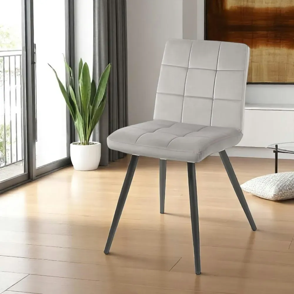 Illustration numéro 3 du produit Lot de 2 chaises en velours capitonné gris design moderne