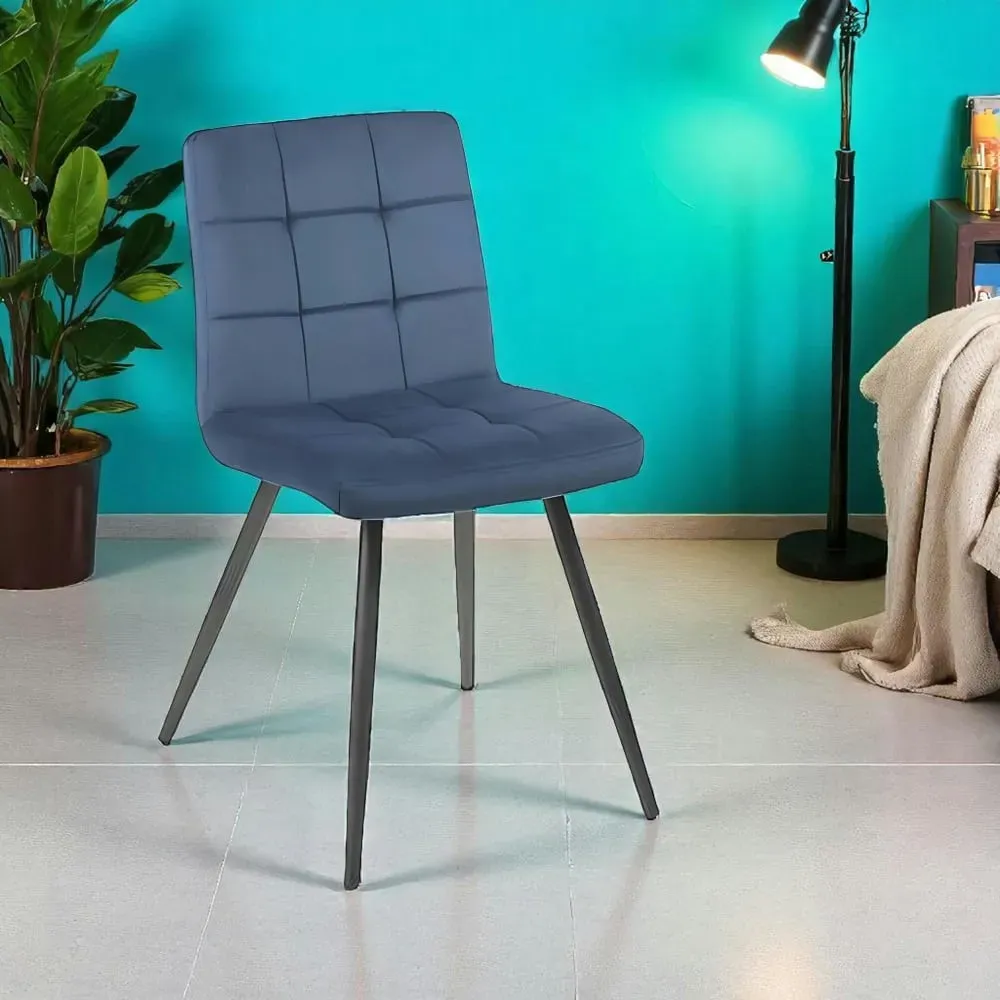 Illustration numéro 3 du produit Lot de 2 chaises en velours capitonné bleu design moderne