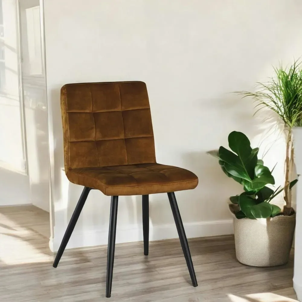 Illustration numéro 3 du produit Lot de 2 chaises en velours capitonné moutarde design moderne