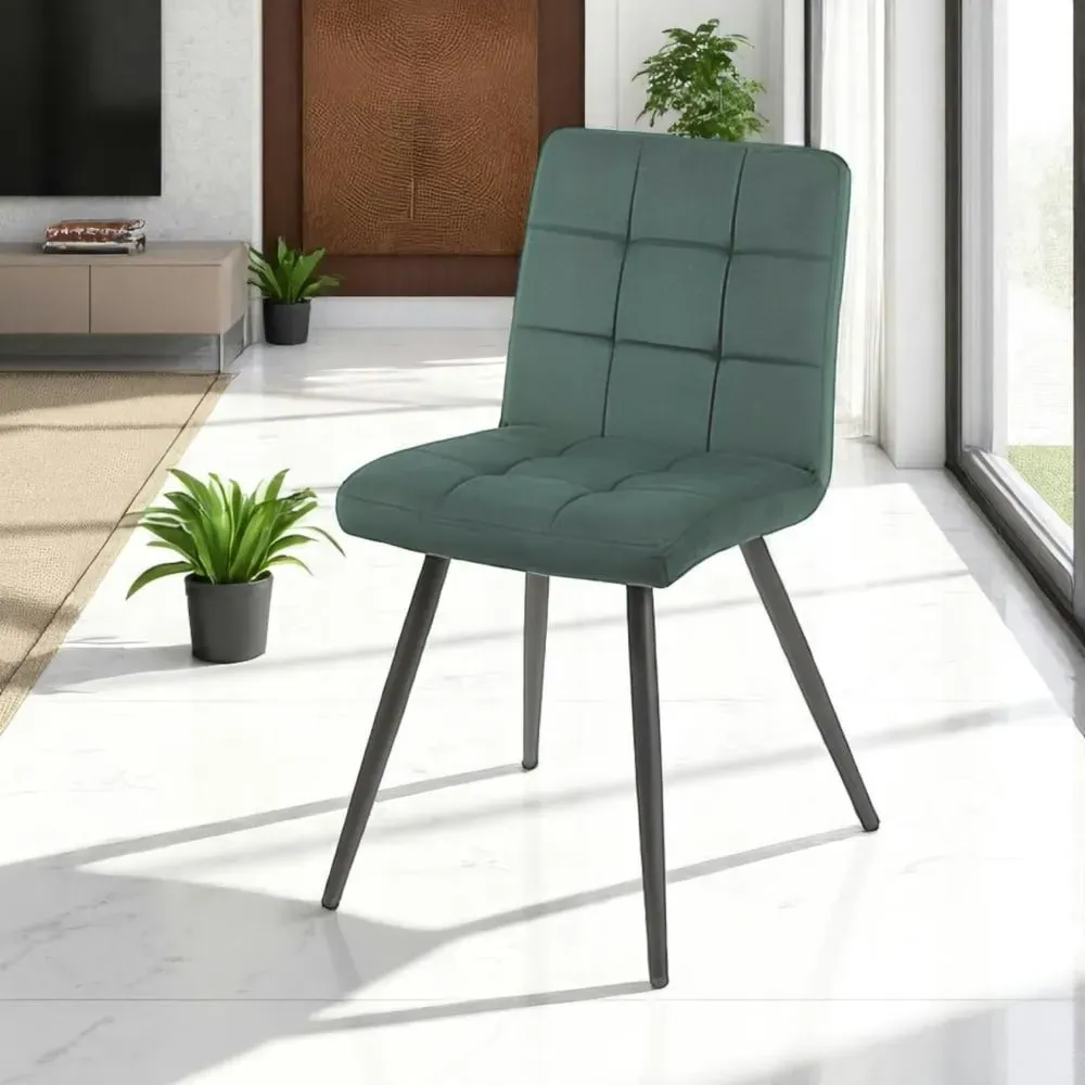 Illustration numéro 3 du produit Lot de 2 chaises en velours capitonné vert design moderne