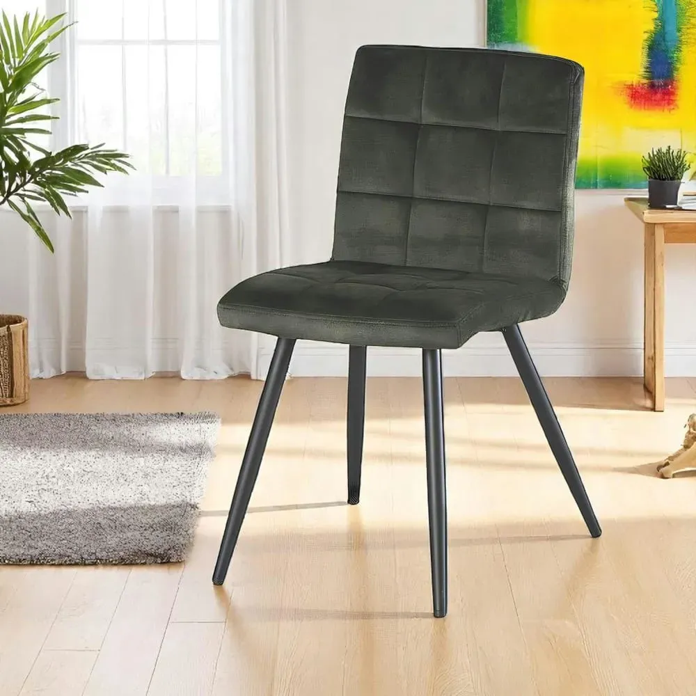 Illustration numéro 3 du produit Lot de 2 chaises en velours capitonné kaki design moderne