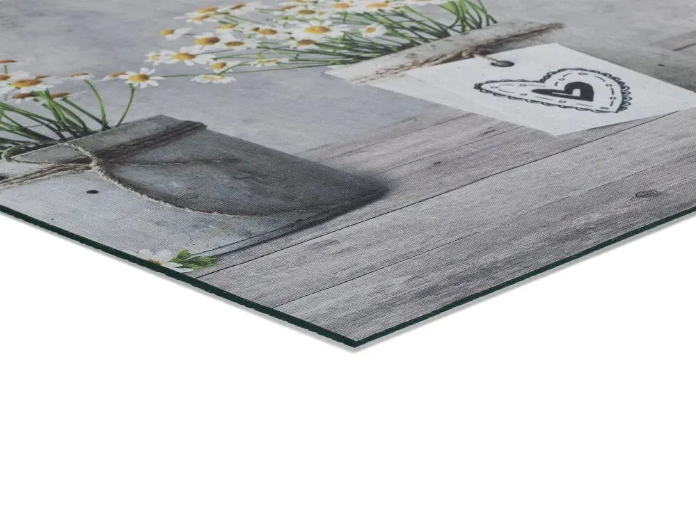 Illustration numéro 3 du produit Tapis de cuisine lavable fleurs gris/vert/jaune 52x100 cm