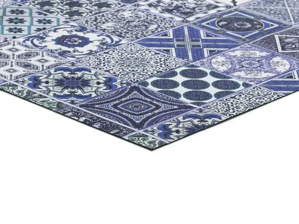 Illustration numéro 3 du produit Tapis de cuisine lavable carreaux ciment bleu/gris 52x100 cm