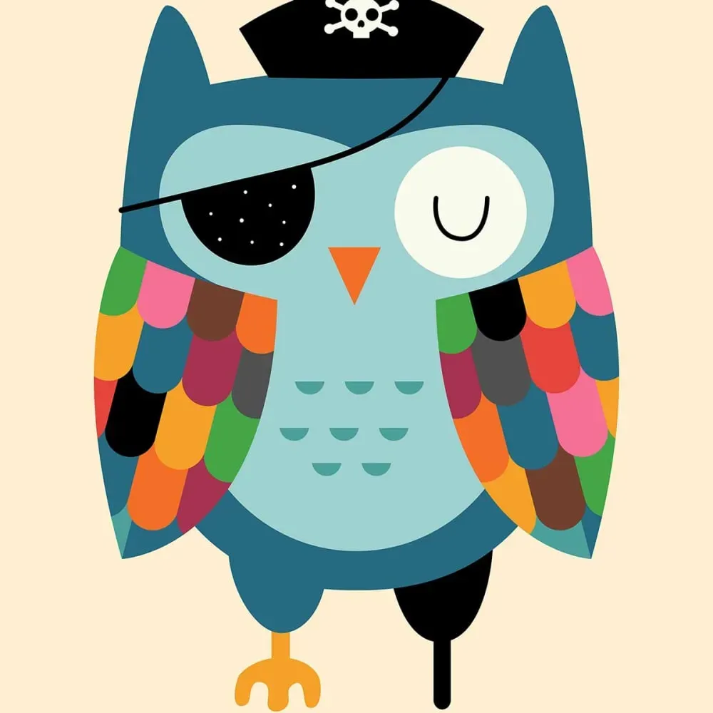 Illustration numéro 3 du produit Tableau capitaine hibou imprimé sur toile 40x60 cm