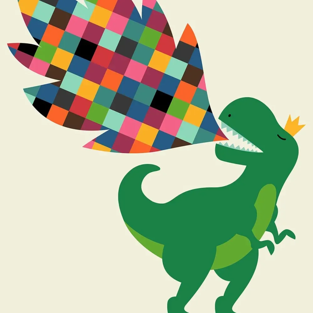 Illustration numéro 3 du produit Tableau dino cracheur de feu imprimé sur toile 40x60 cm