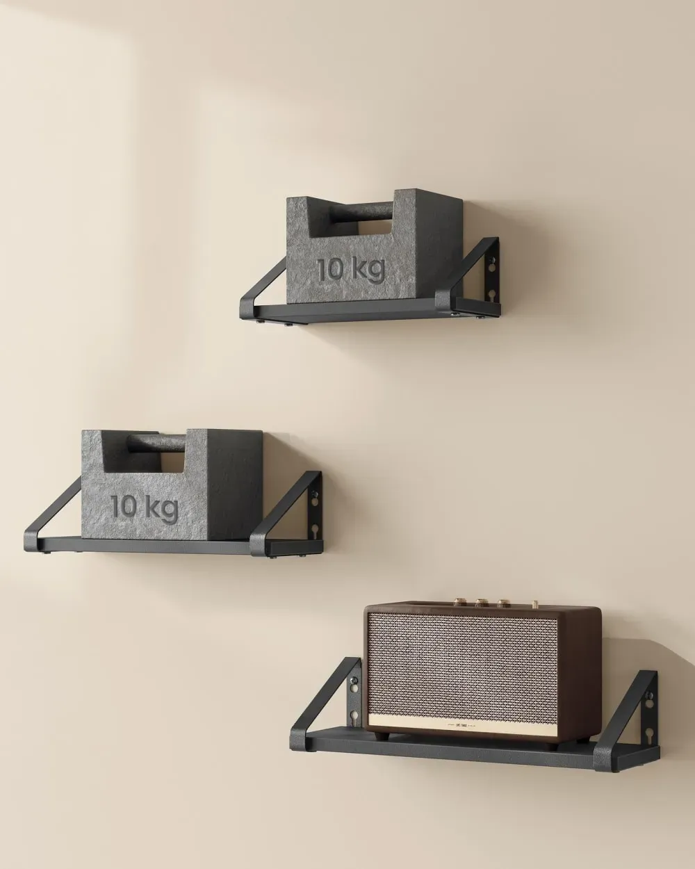 Illustration numéro 3 du produit Étagère murale lot de 3 2 façons de montage pour salon cuisine noir