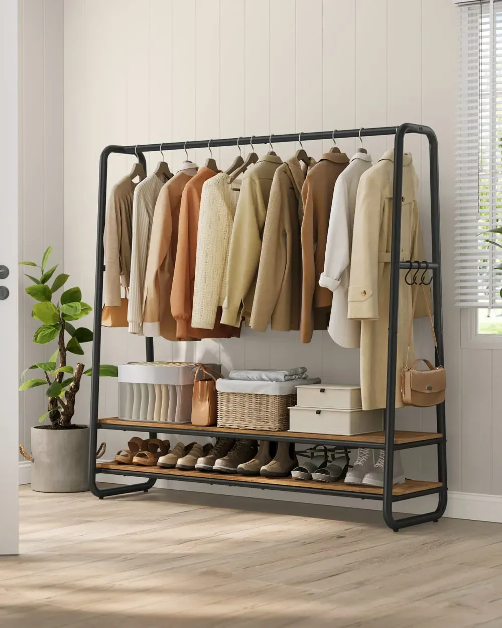 Illustration numéro 3 du produit Portant à vêtement avec 2 étagères 45 x 138 x 160 cm marron et noir