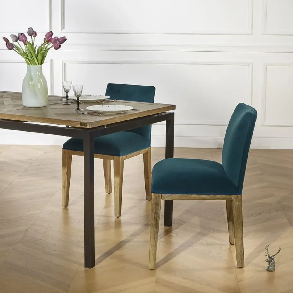 Illustration numéro 3 du produit Lot de 2 chaises en hévéa et velours bleu canard