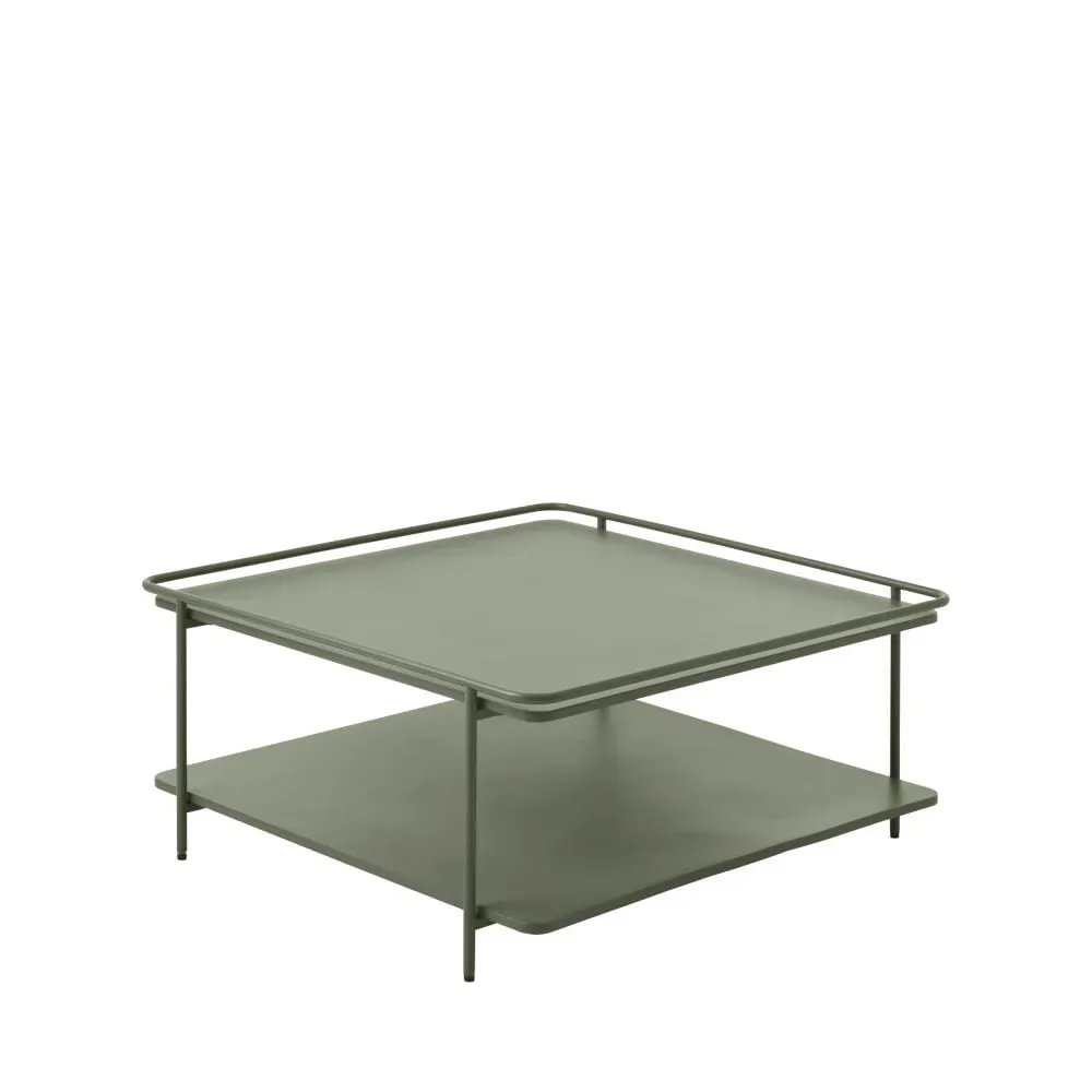 Illustration numéro 3 du produit Table basse carrée 2 plateaux en métal 75x75cm - Vert olive
