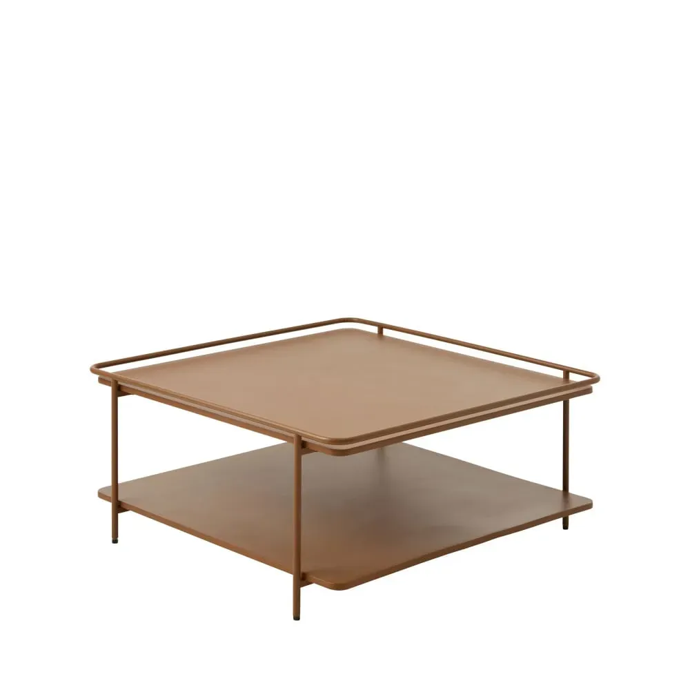 Illustration numéro 3 du produit Table basse carrée 2 plateaux en métal 75x75cm - Terracotta