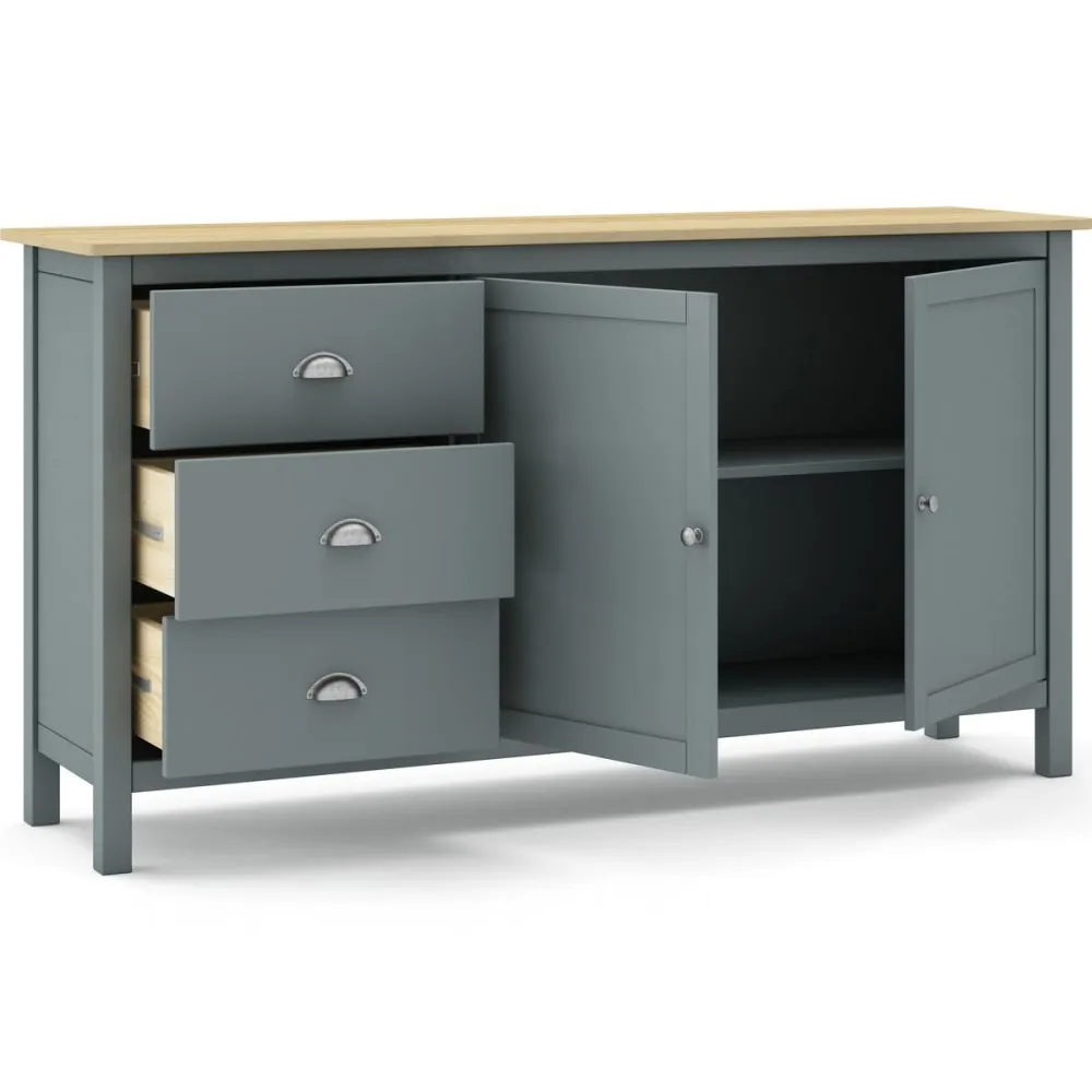 Illustration numéro 3 du produit Buffet 2 portes 3 tiroirs en bois massif vert kaki 150 cm