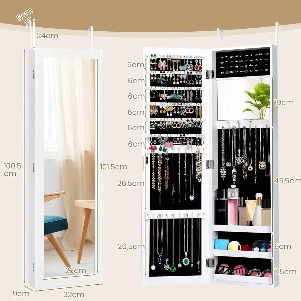 Illustration numéro 3 du produit Armoire a bijoux mural avec miroir et 3 niveaux d’étagère