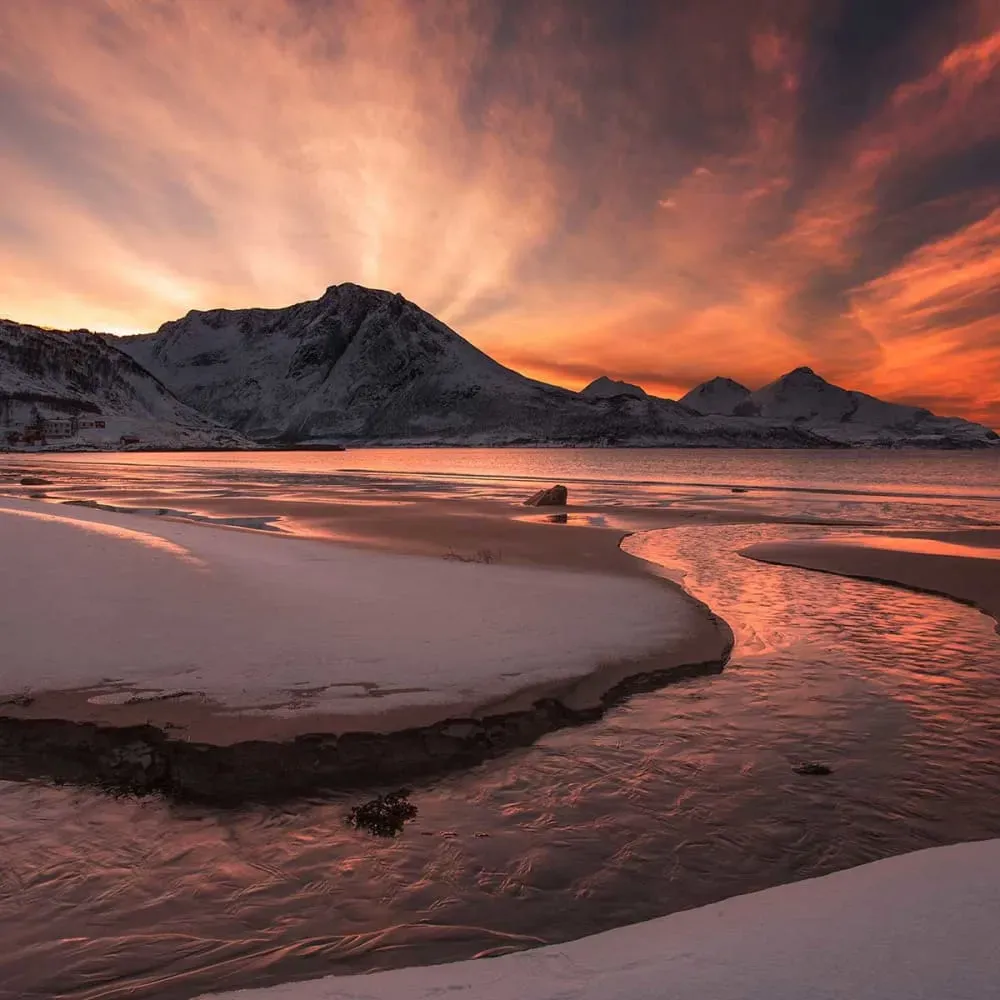 Illustration numéro 3 du produit Tableau paysage coucher de soleil doré imprimé sur toile 90x60 cm