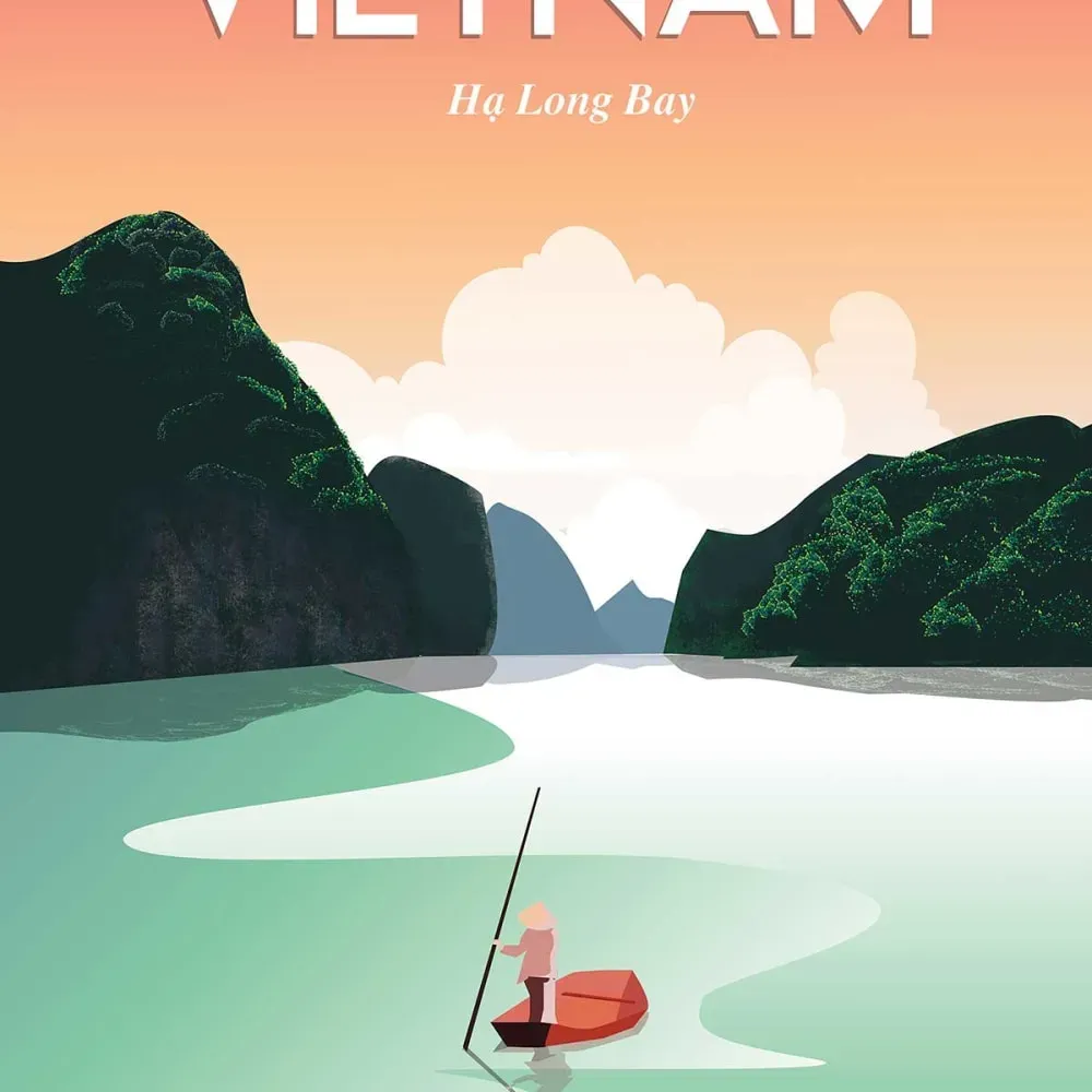 Illustration numéro 3 du produit Tableau voyage Vietnam Baie Halong imprimé sur toile 60x90 cm
