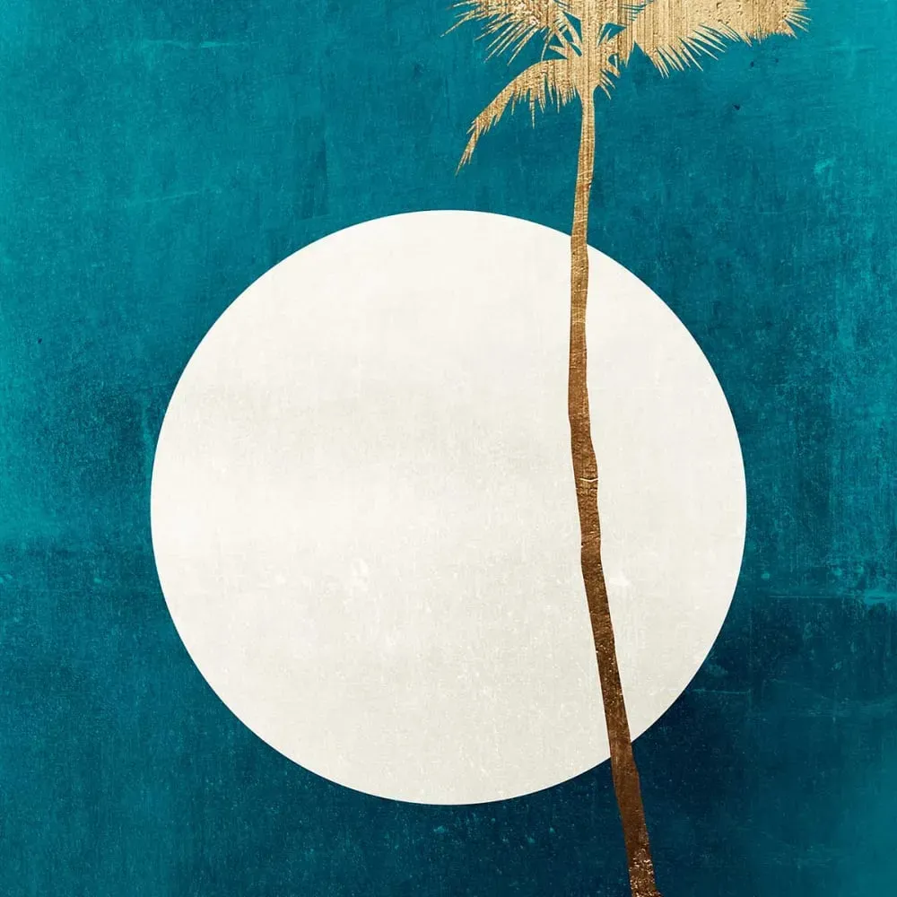 Illustration numéro 3 du produit Tableau cocotier sur fond bleu imprimé sur toile 60x90 cm