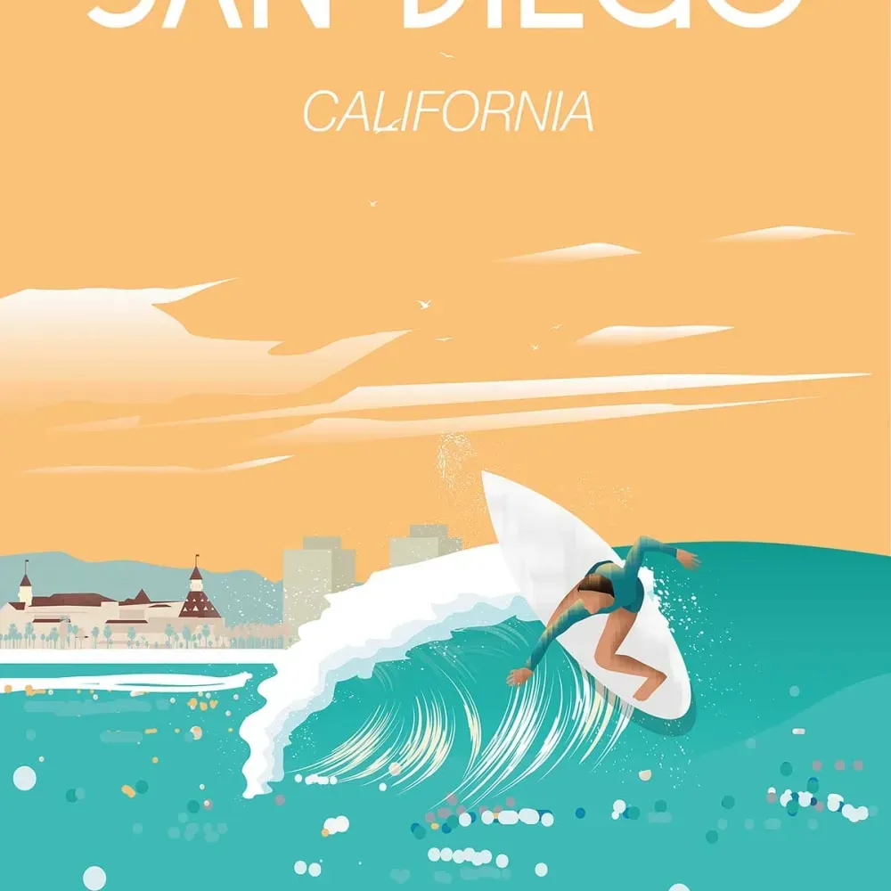 Illustration numéro 3 du produit Tableau voyage San Diego California imprimé sur toile 60x90 cm
